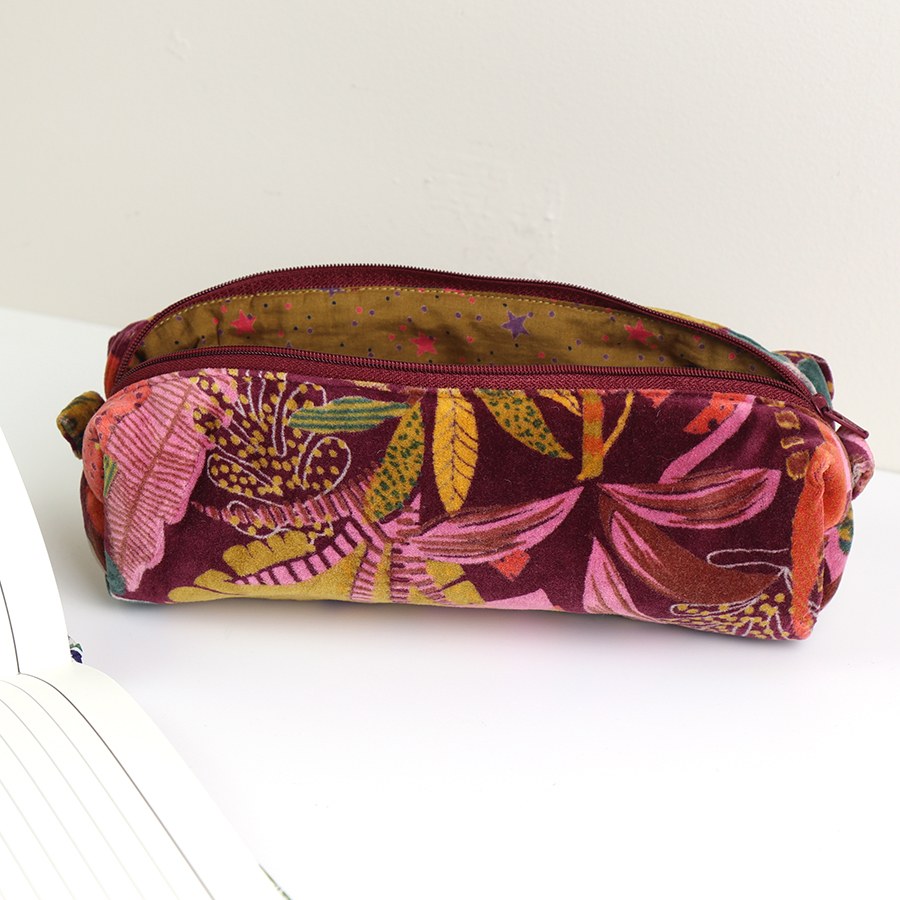 claret velvet brush pouch Rainbow and Spoon Oxford claret velvet barrel pouch