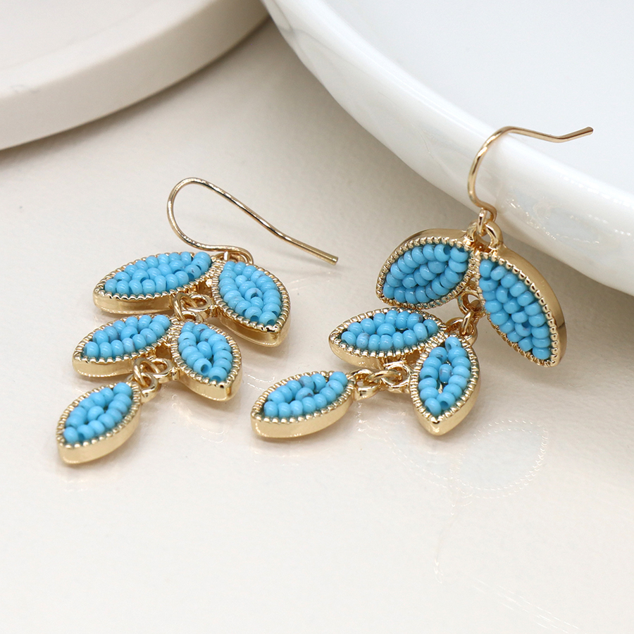 turquoise beaded leaf earrings