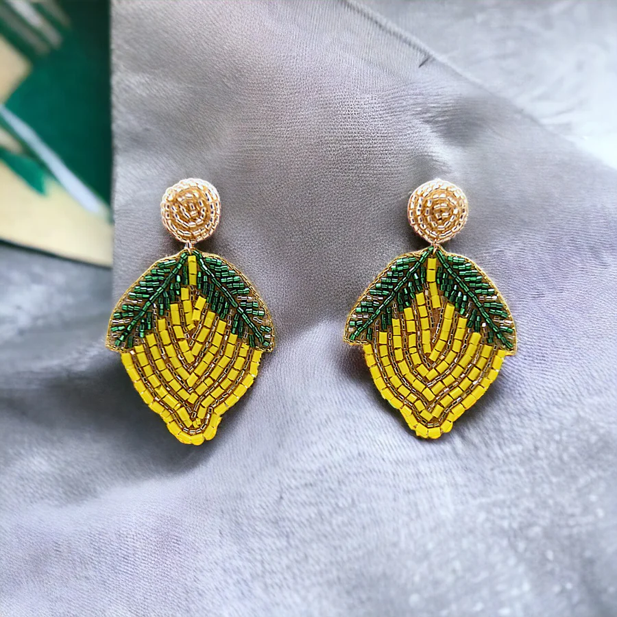 handmade beaded lemon earrings