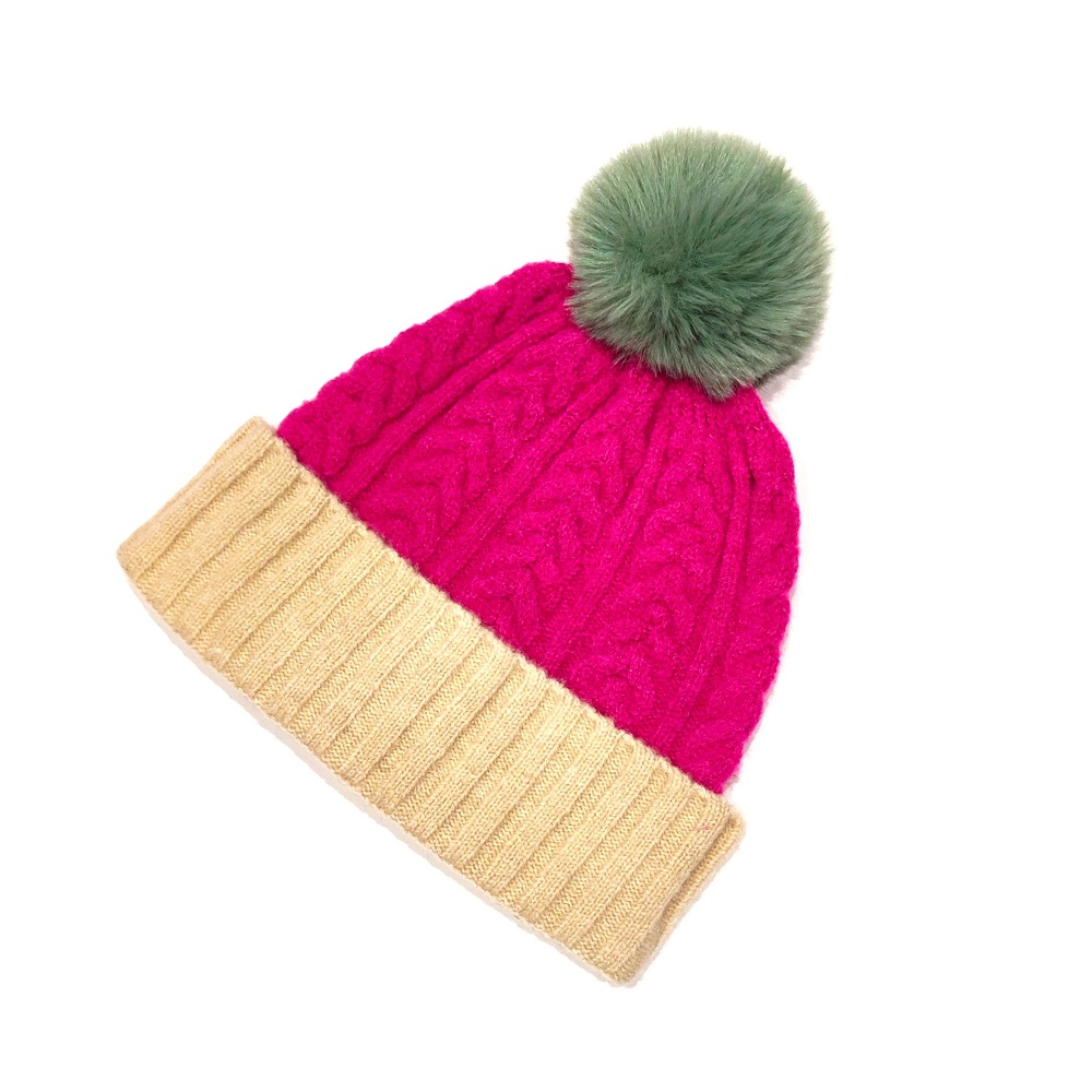 cerise cable knit hat