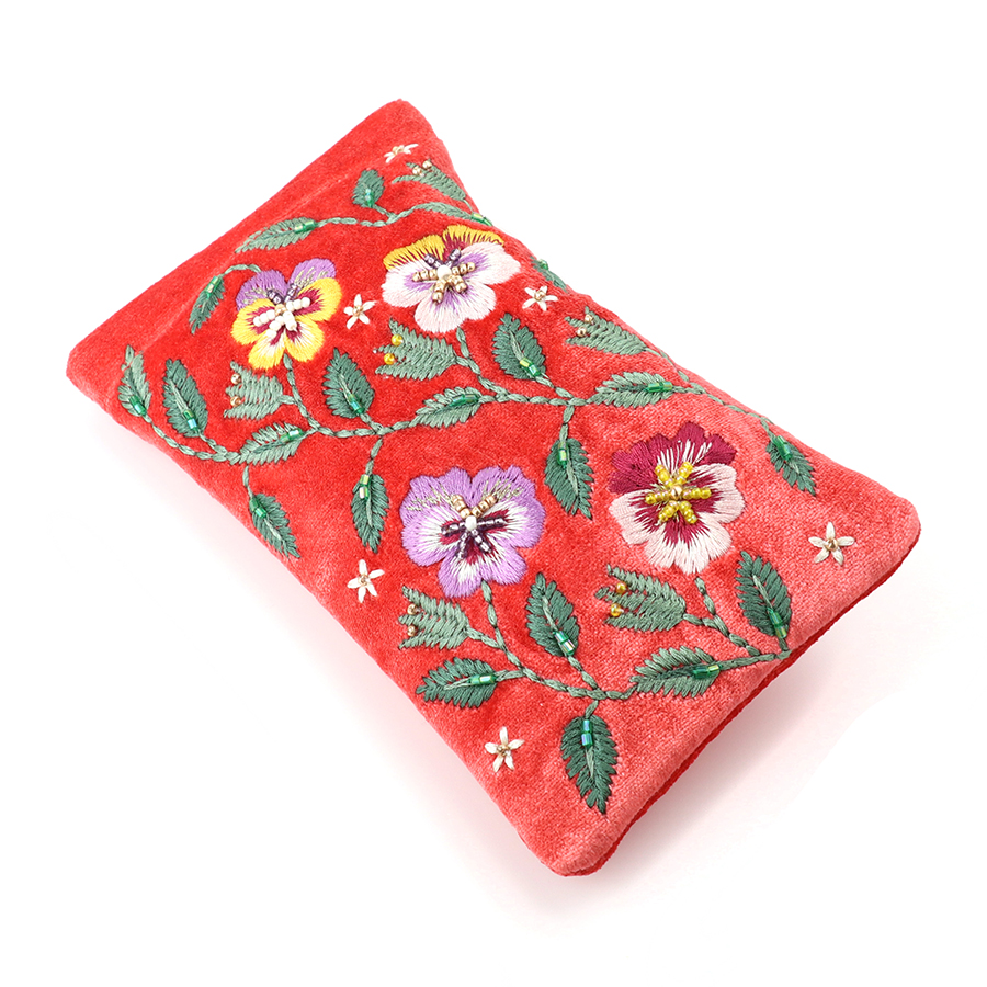 PoM coral velvet glasses case Rainbow and Spoon Oxford 1 velvet pansy glasses case